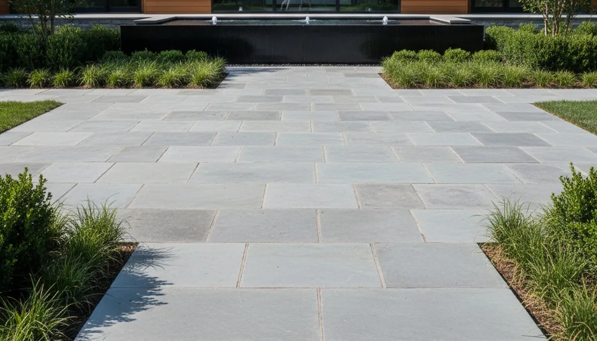 Modern large stone patio installation by Chop Chop Landscaping in Nashville, TN