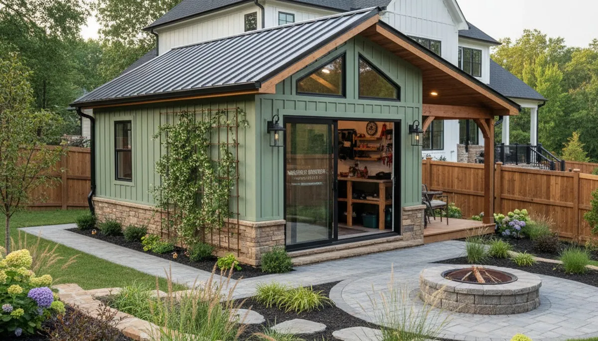 Custom-built shed installation with premium design by Chop Chop Landscaping in Nashville, TN