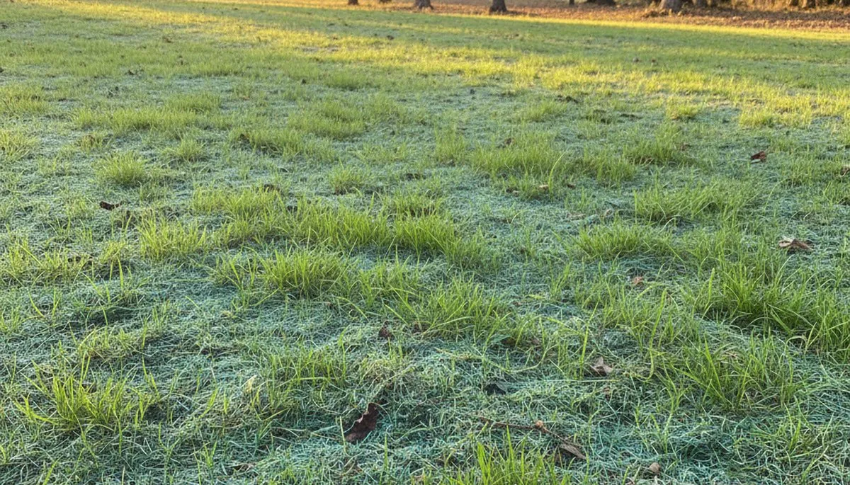Hydroseeded lawn germination with vibrant new grass growth in Nashville, TN landscaping project